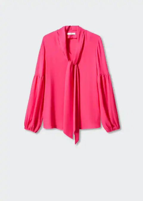Blouse with puffed sleeves and bow