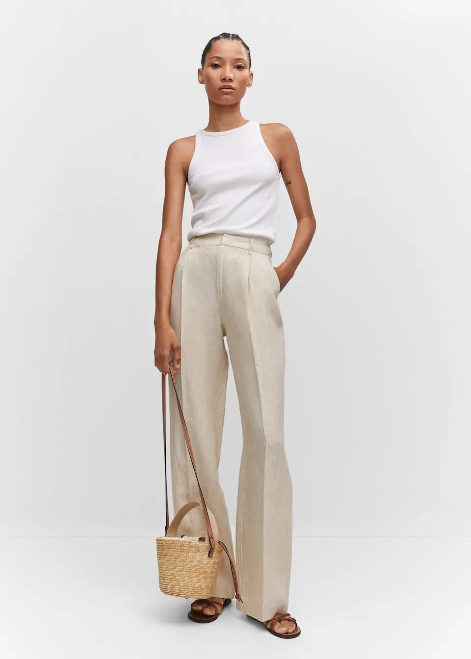 Straight linen-blend trousers