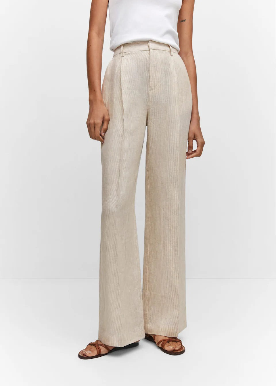 Straight linen-blend trousers