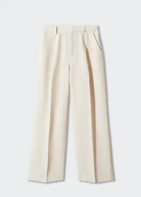 Straight linen-blend trousers