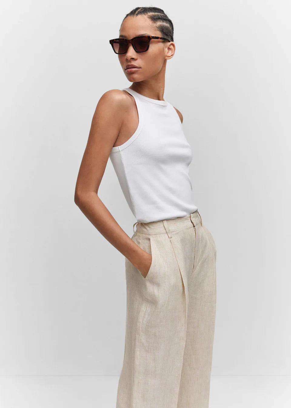 Straight linen-blend trousers