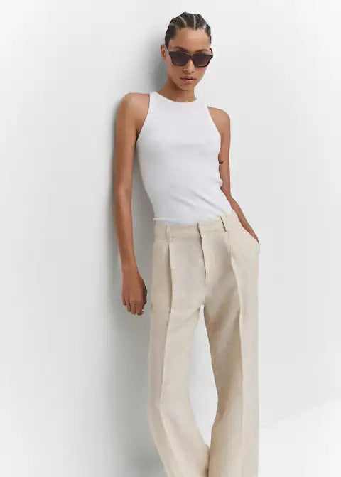 Straight linen-blend trousers