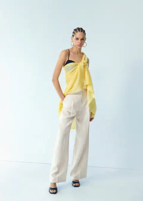 Straight linen-blend trousers