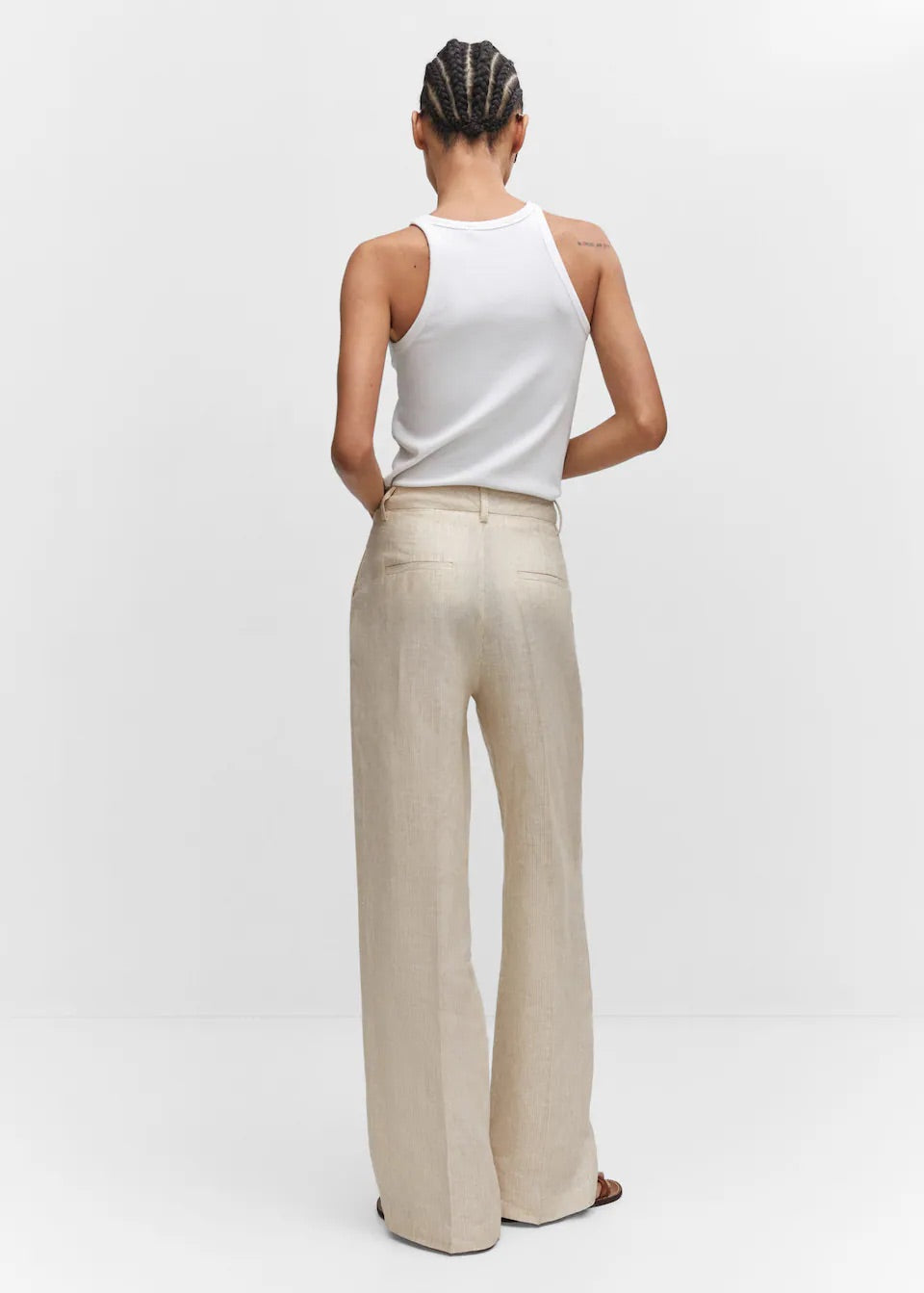 Straight linen-blend trousers