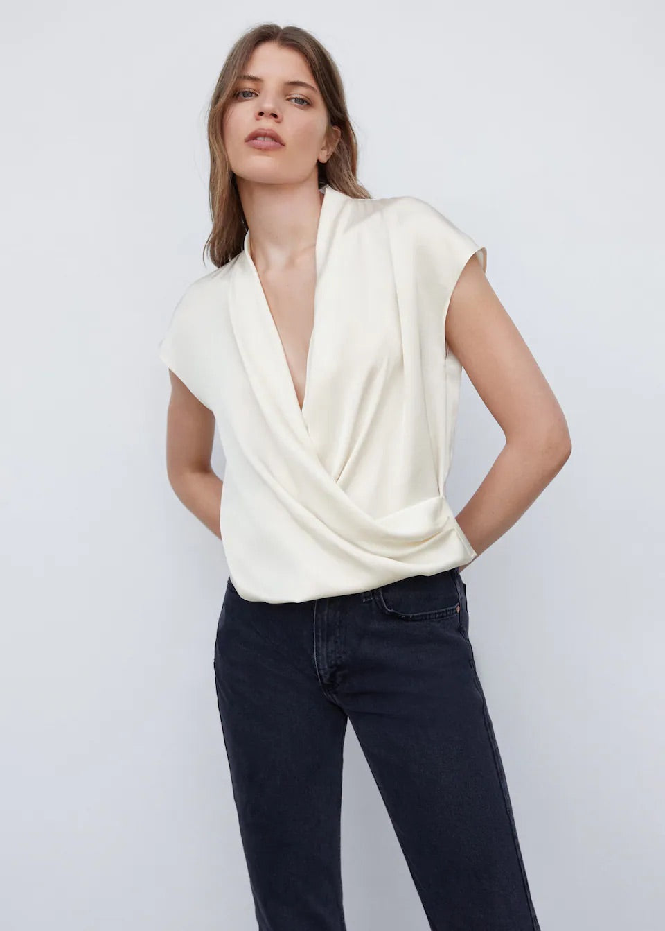 Sleeveless crossover blouse