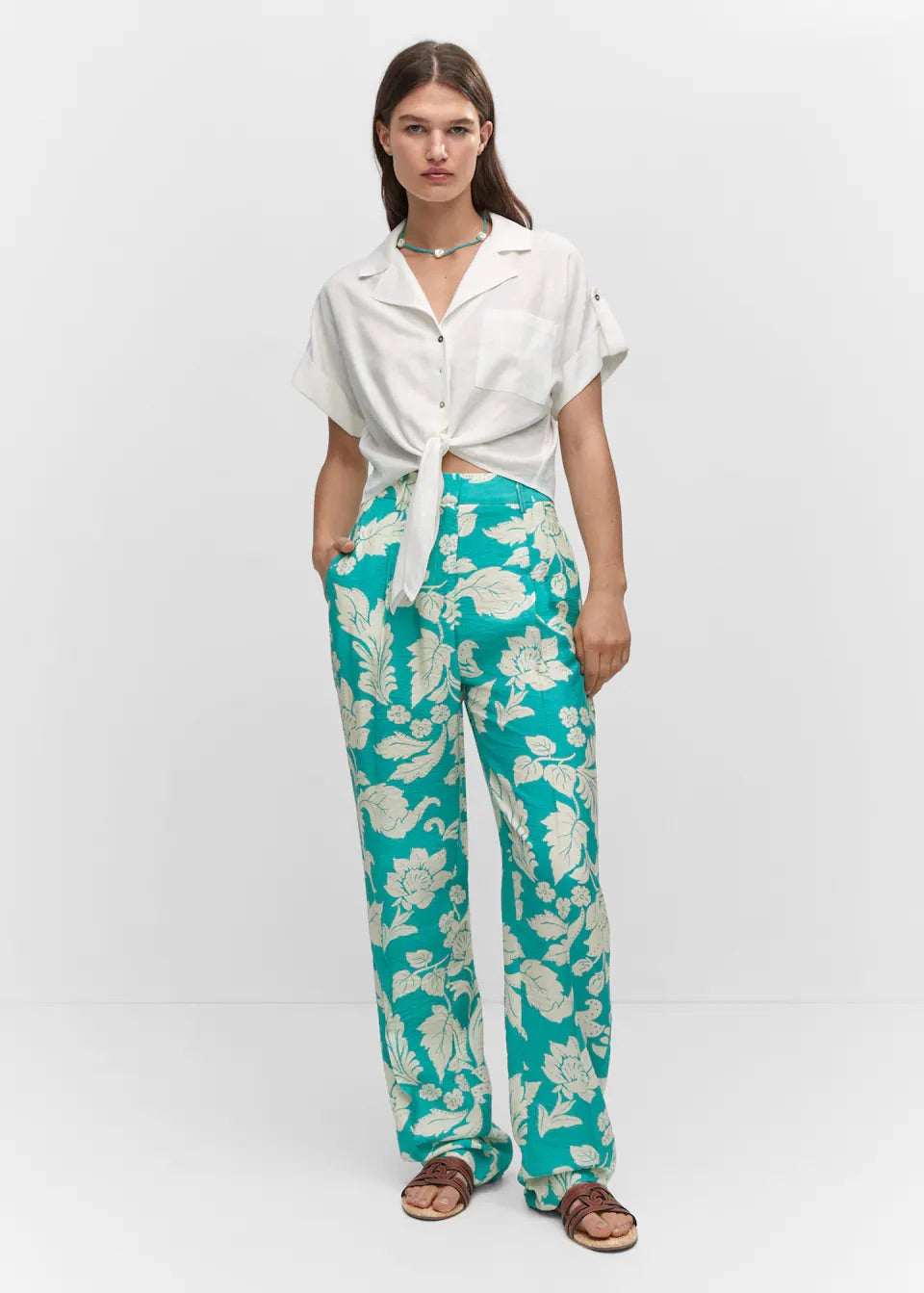 Printed straight trousers