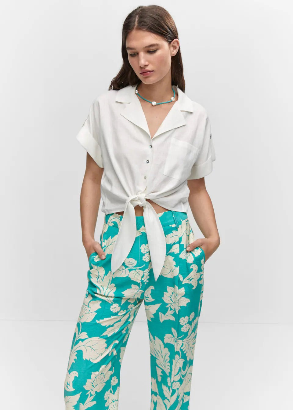 Printed straight trousers