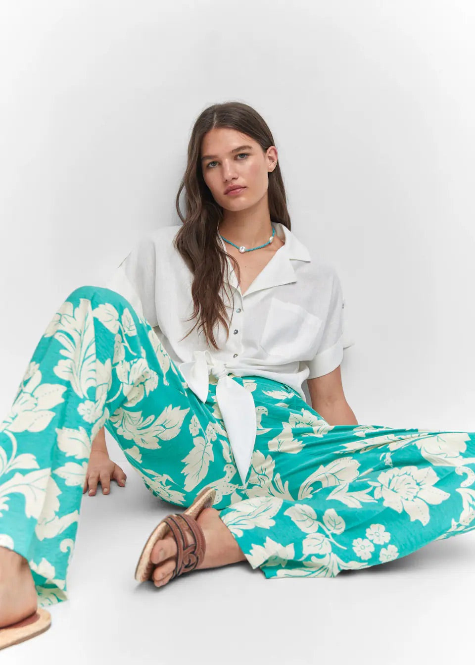 Printed straight trousers