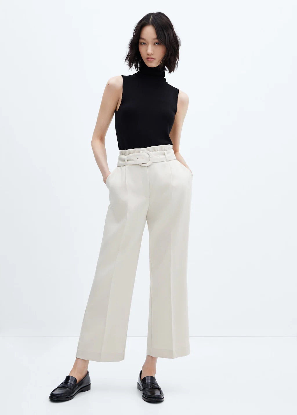 Belted paperbag trousers