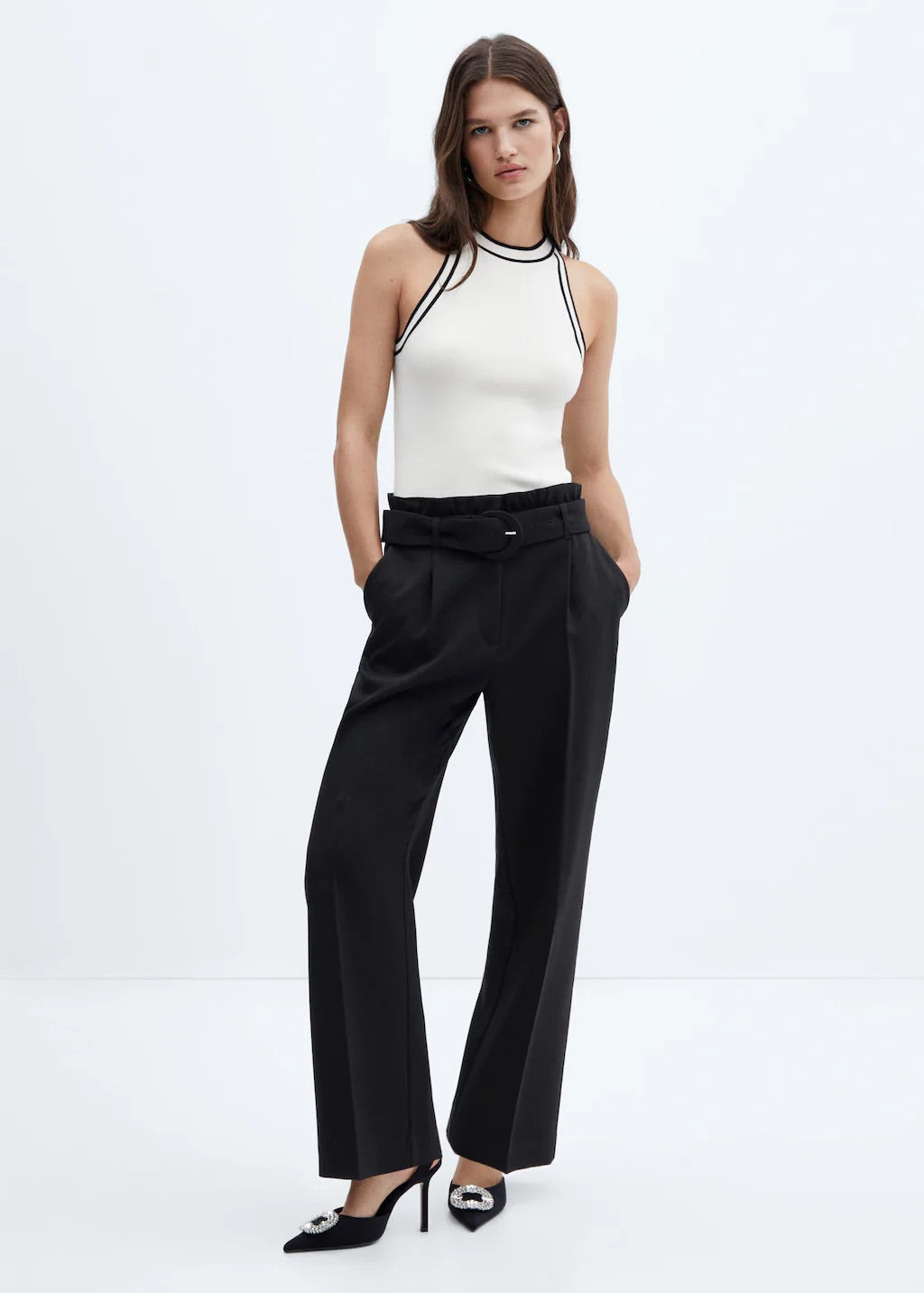 Belted paperbag trousers