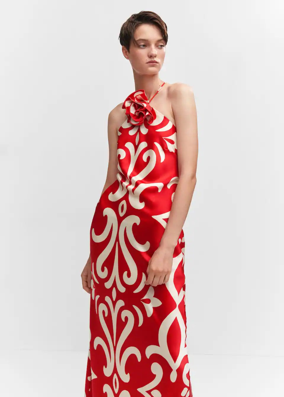Halter dress with flower detail