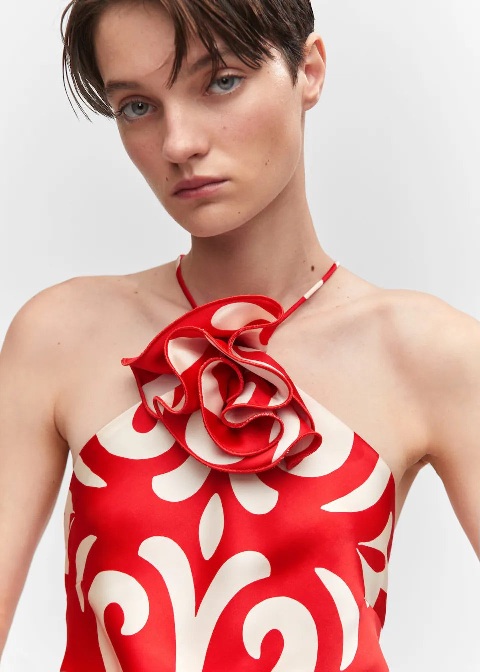 Halter dress with flower detail