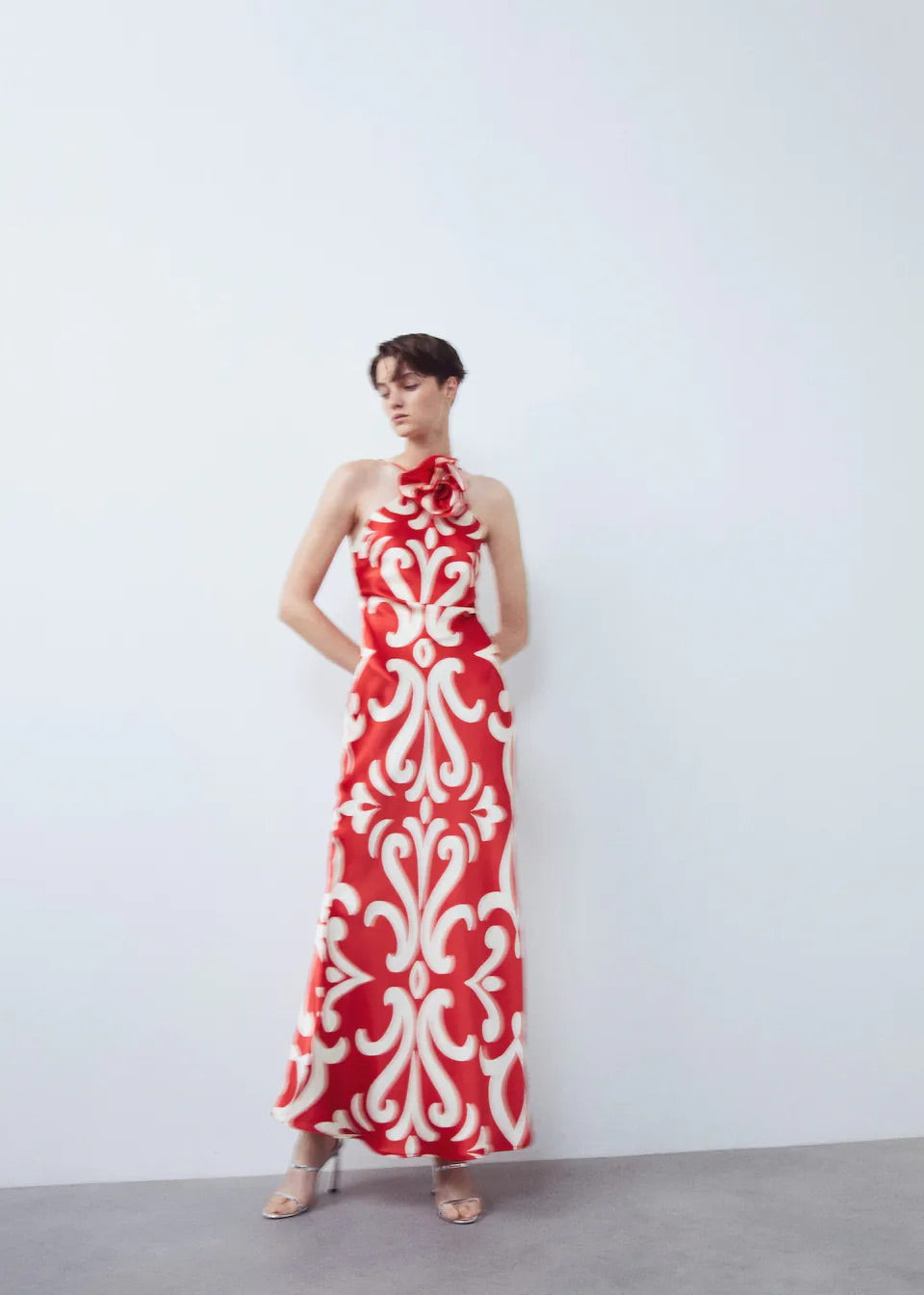 Halter dress with flower detail