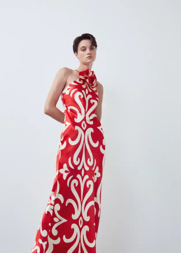 Halter dress with flower detail