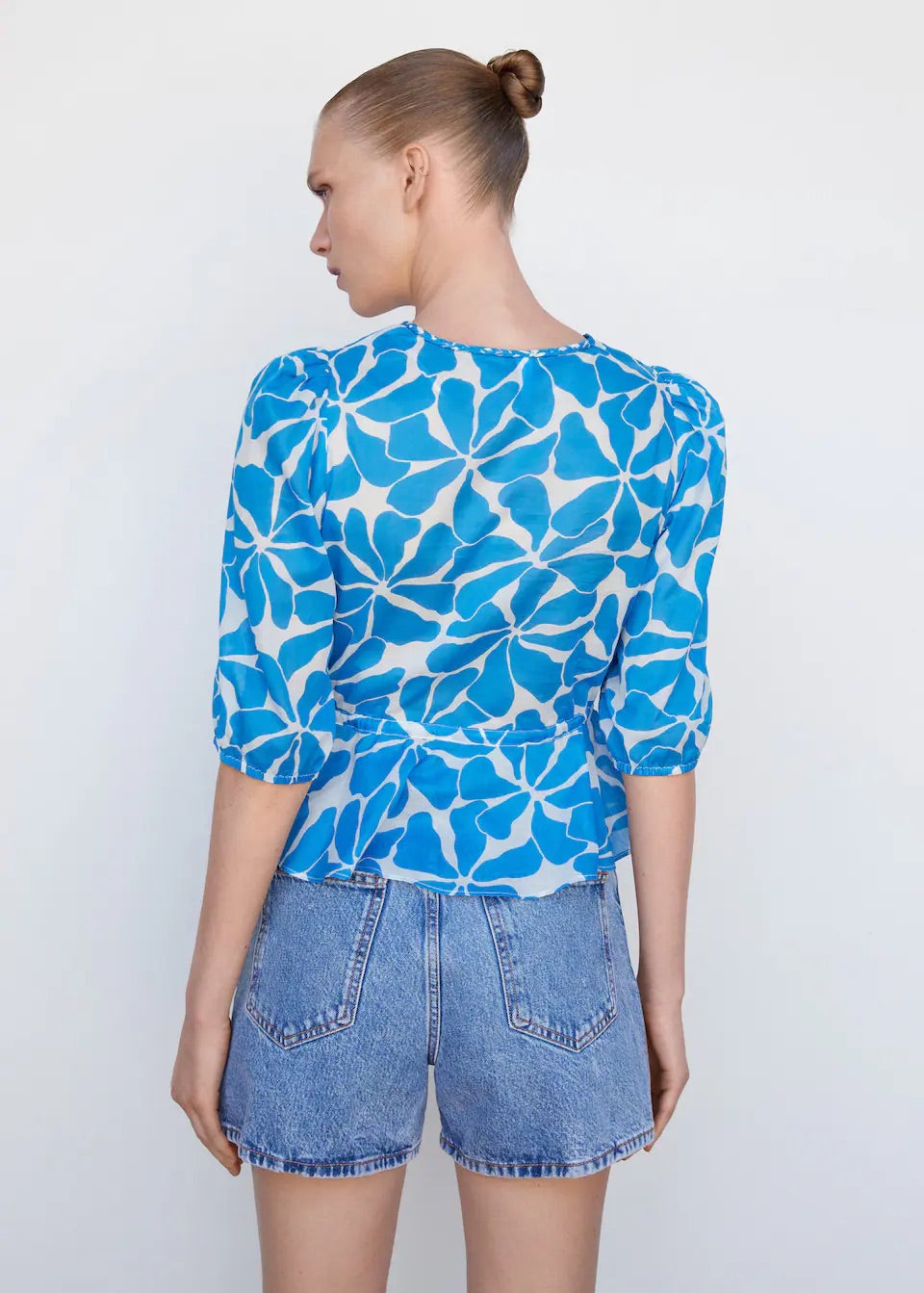 Double-breasted blouse with bow