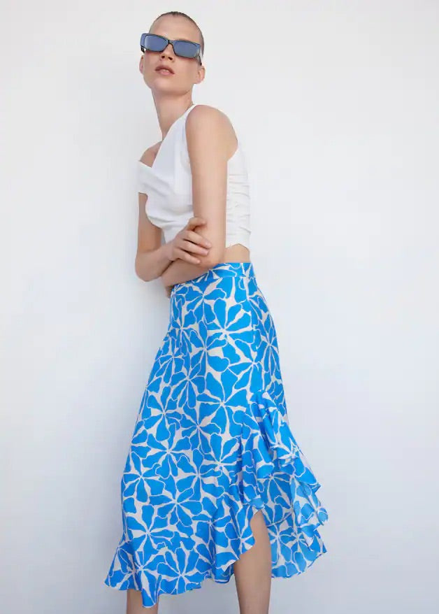 Asymmetrical printed skirt