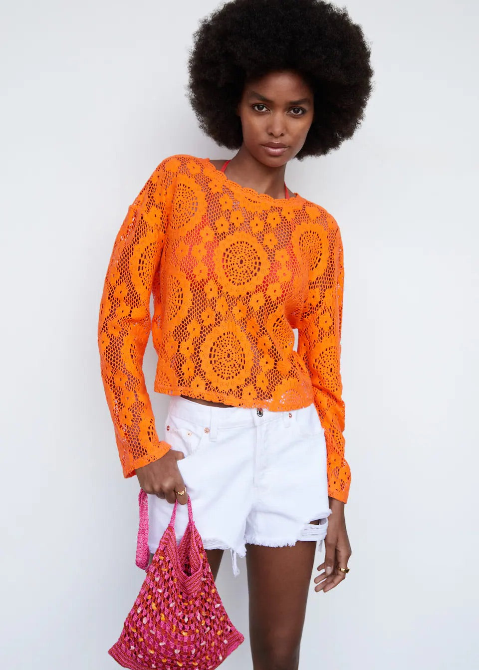 Embroidered openwork t-shirt