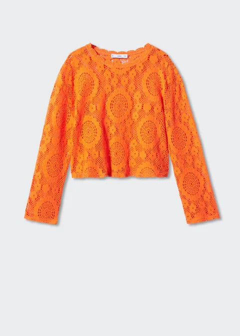 Embroidered openwork t-shirt