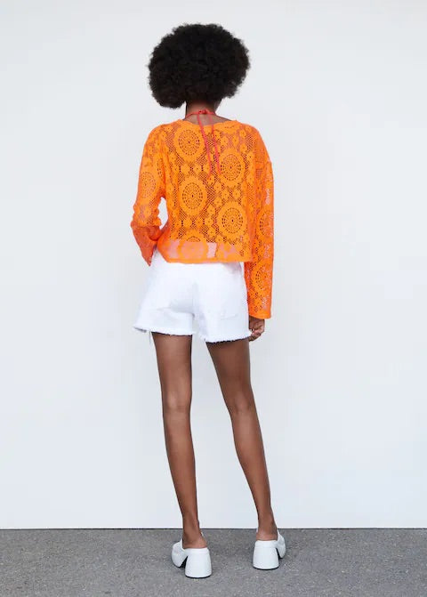Embroidered openwork t-shirt