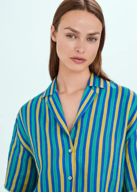 Multi-coloured striped linen shirt