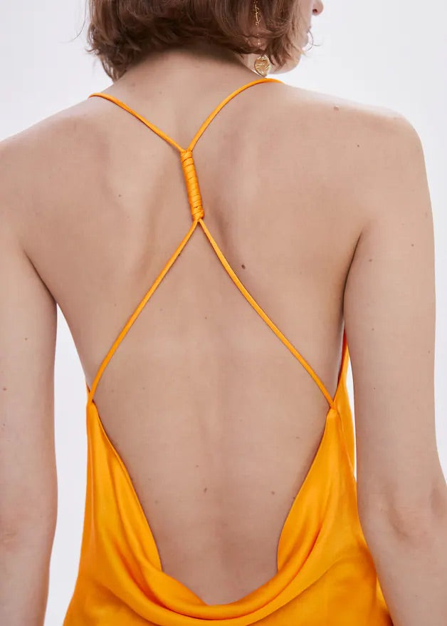 Draped neck satin dress