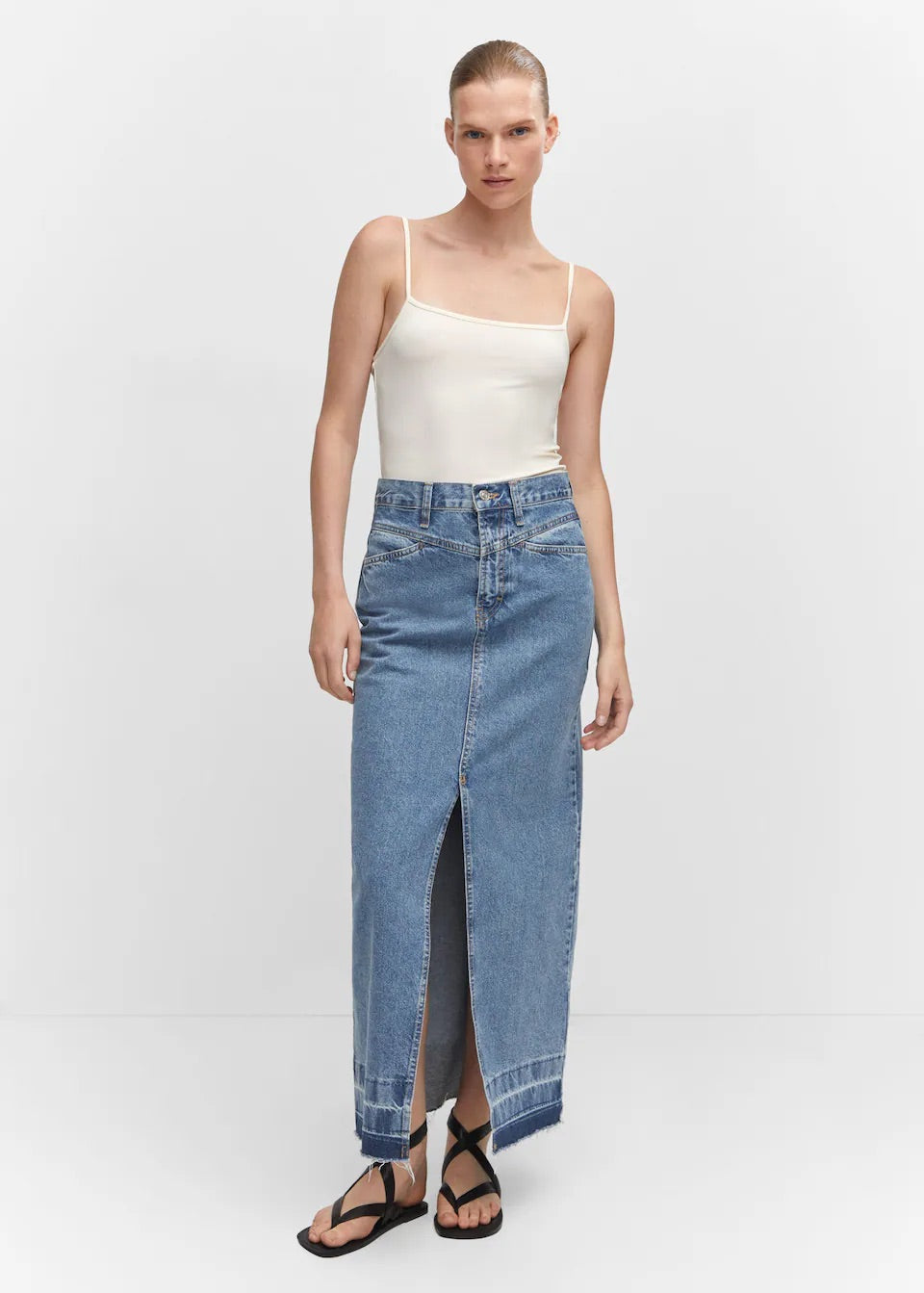 Denim long skirt