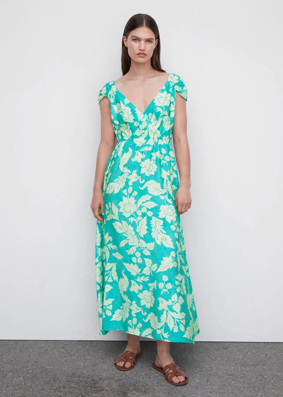Floral wrap neckline dress