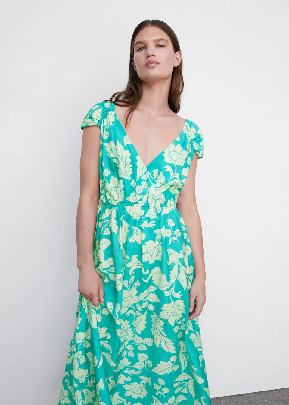 Floral wrap neckline dress