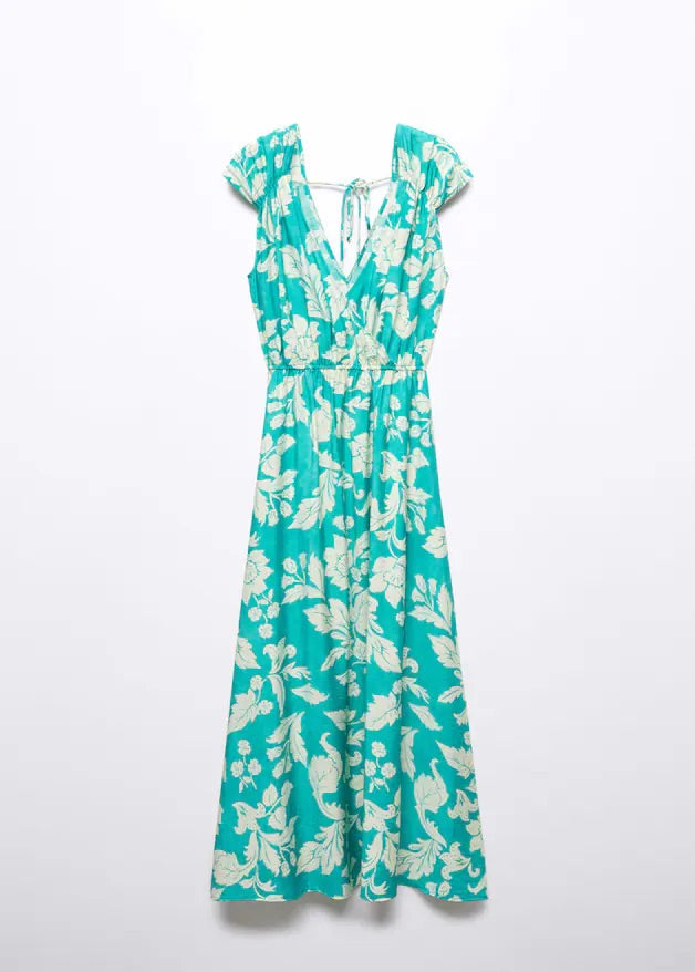 Floral wrap neckline dress