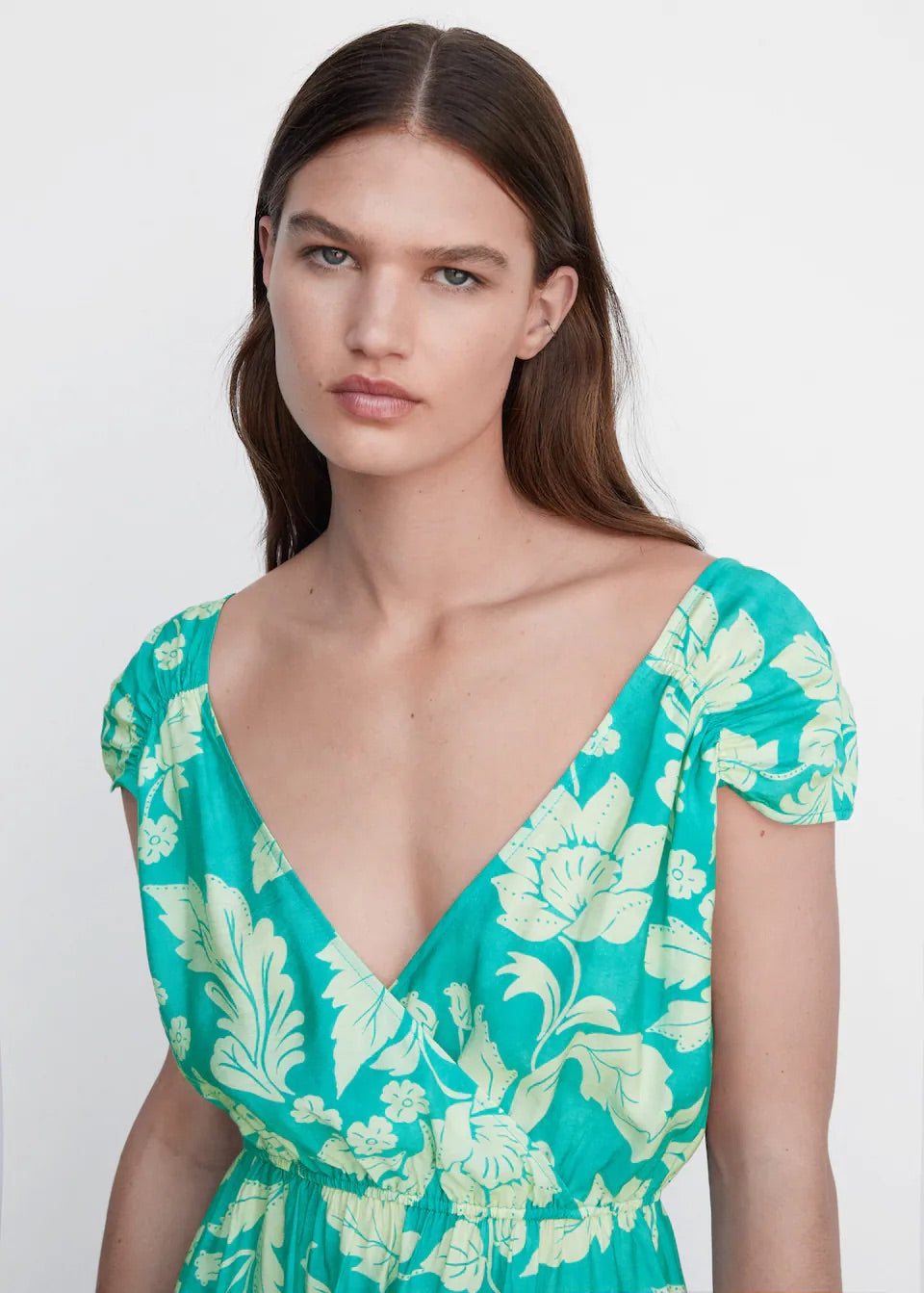 Floral wrap neckline dress