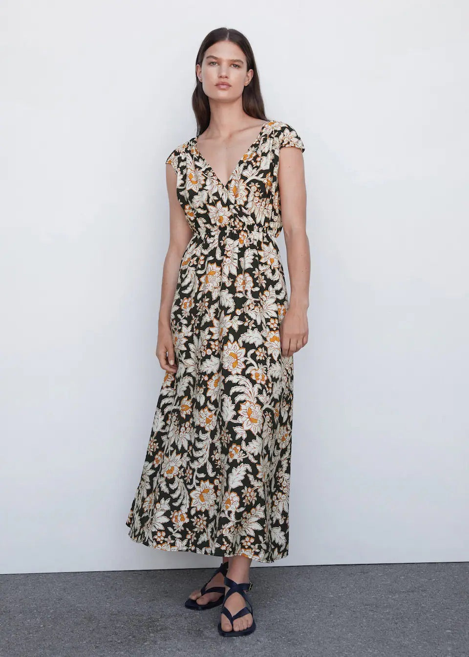 Floral wrap neckline dress