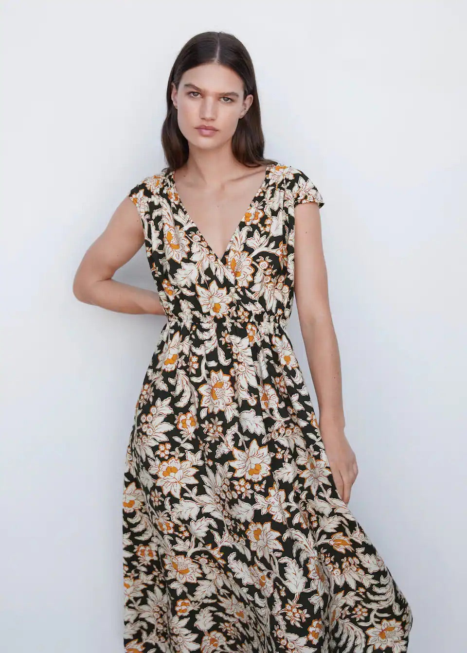 Floral wrap neckline dress