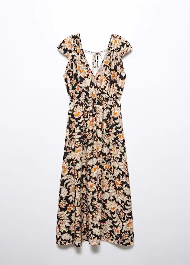 Floral wrap neckline dress
