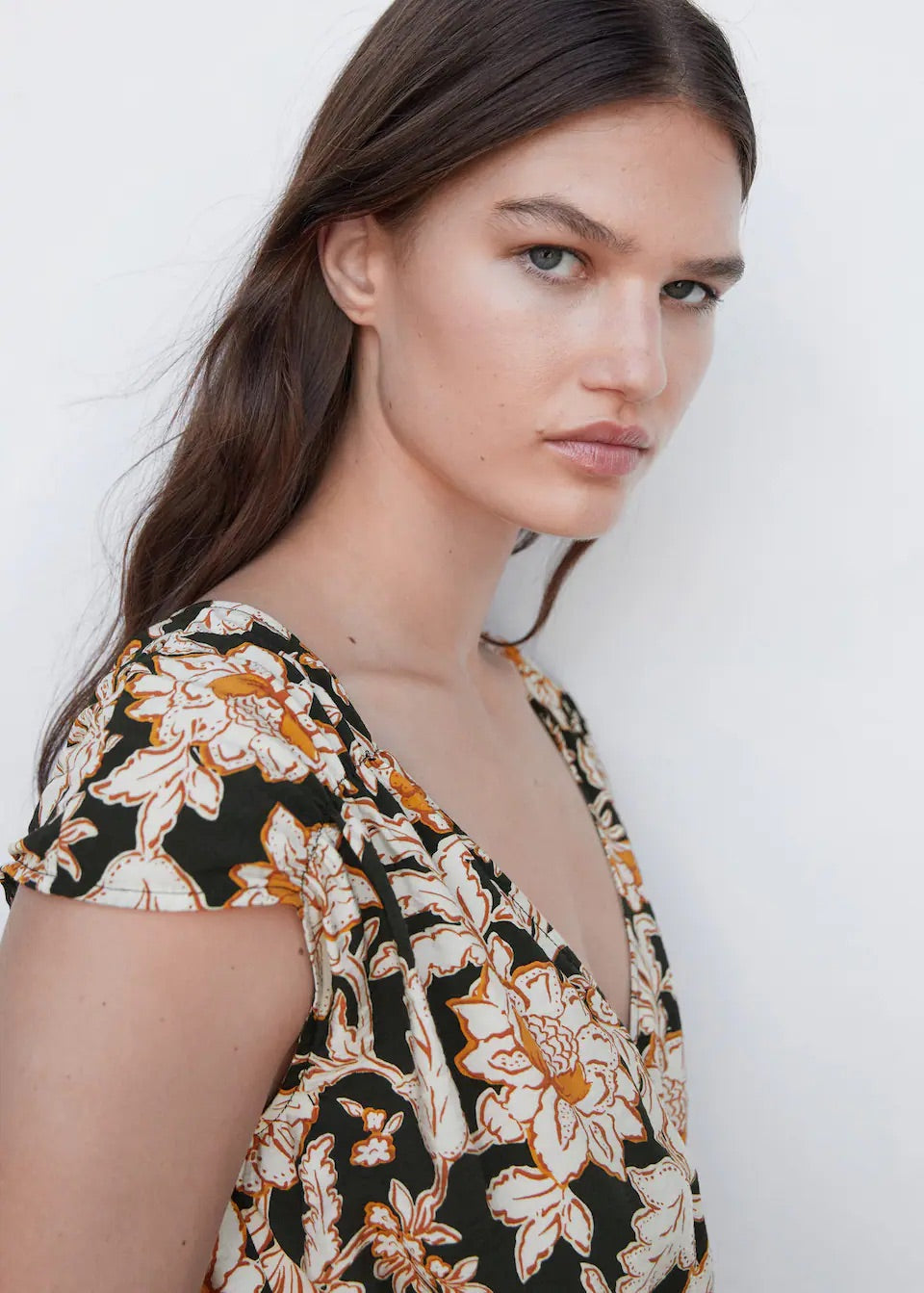 Floral wrap neckline dress