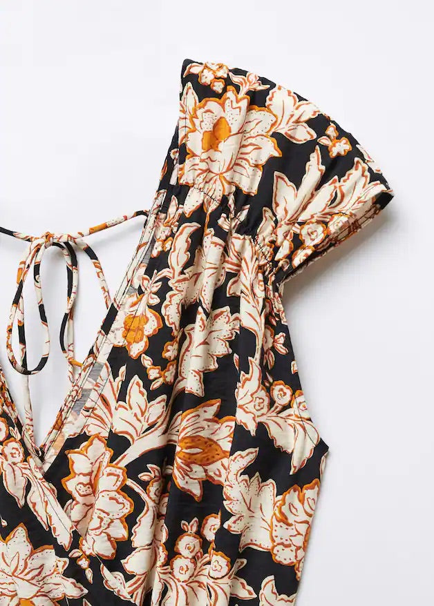 Floral wrap neckline dress