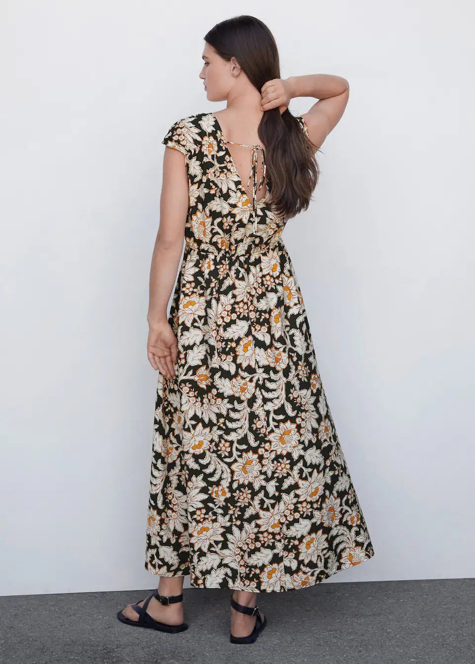 Floral wrap neckline dress