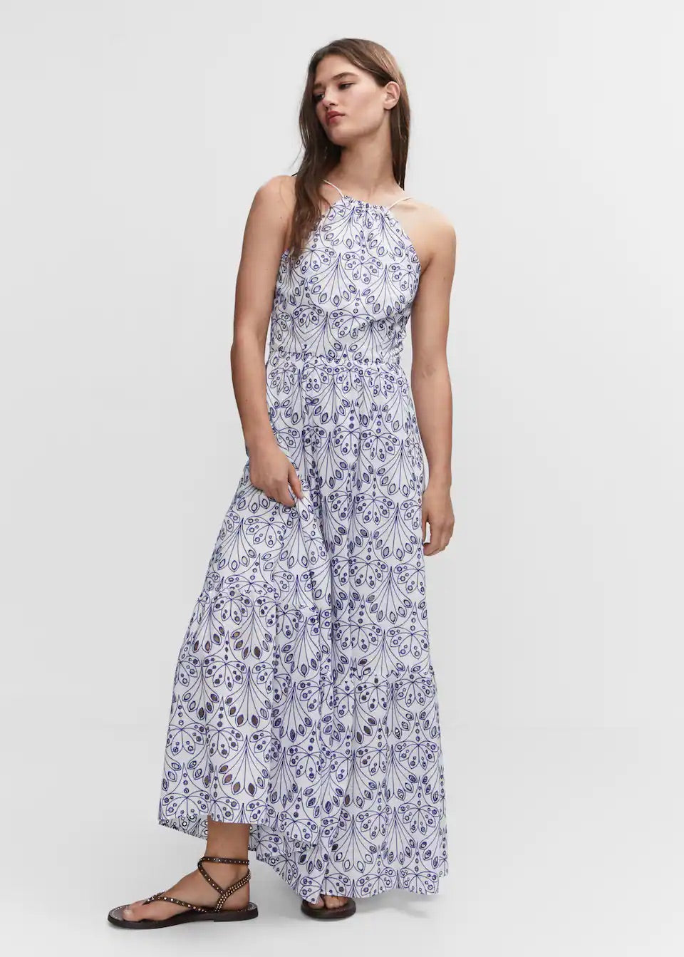 Embroidered halter-neck dress