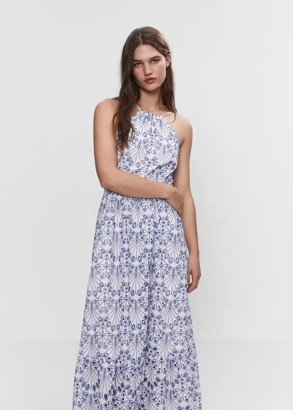 Embroidered halter-neck dress