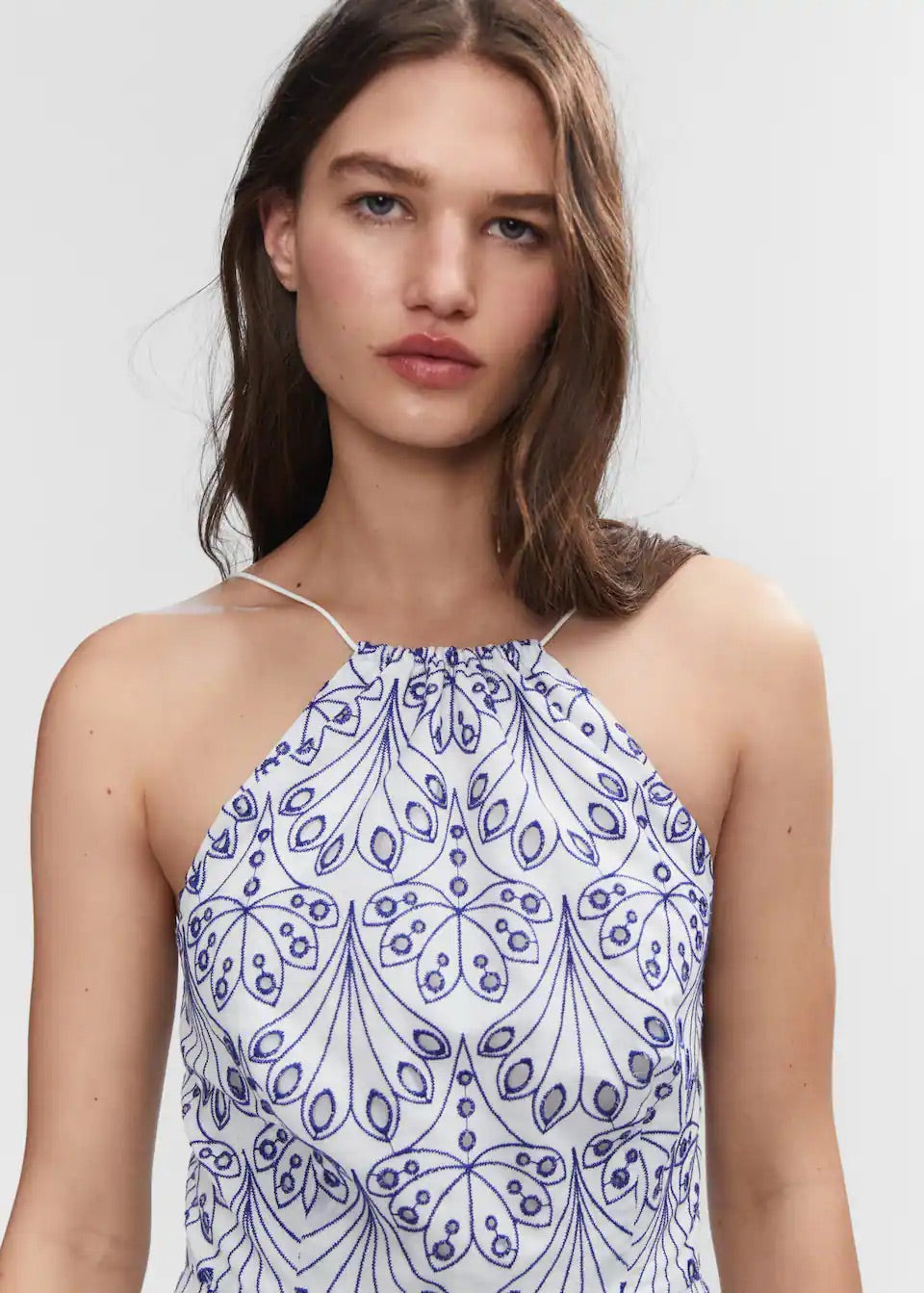 Embroidered halter-neck dress