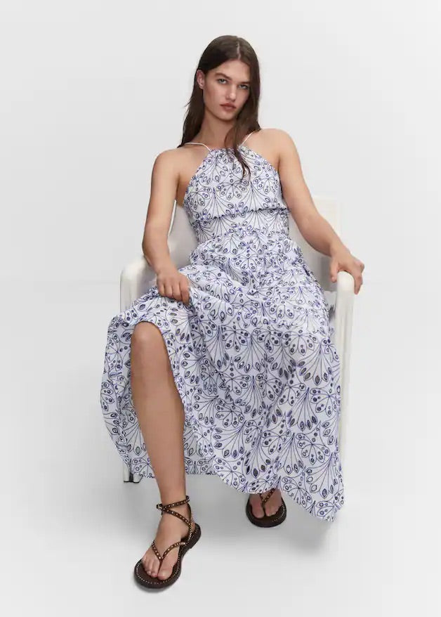 Embroidered halter-neck dress