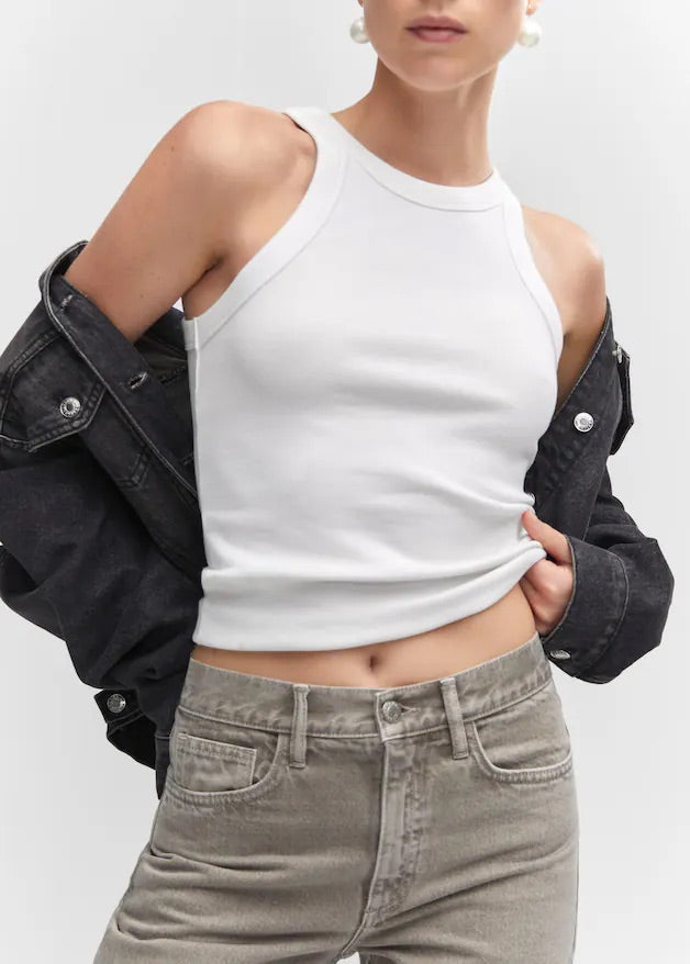 Ribbed cotton-blend top