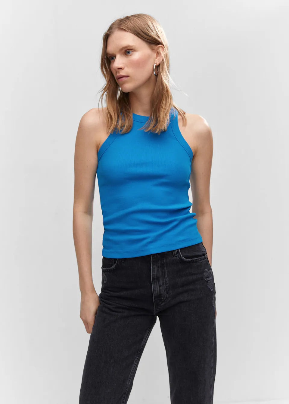 Ribbed cotton-blend top