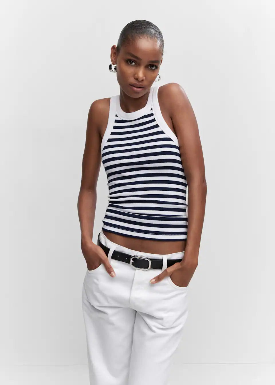 Ribbed cotton-blend top