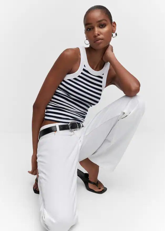 Ribbed cotton-blend top