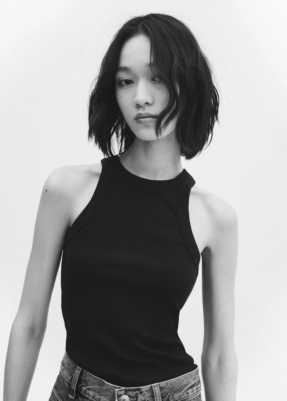 Ribbed cotton-blend top