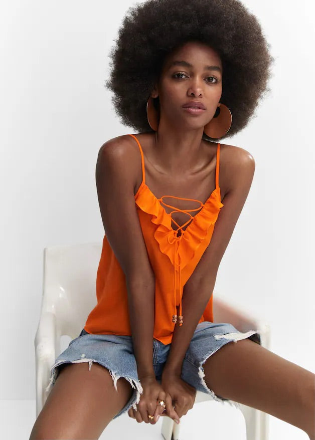 Ruffled top with adjustable drawstring