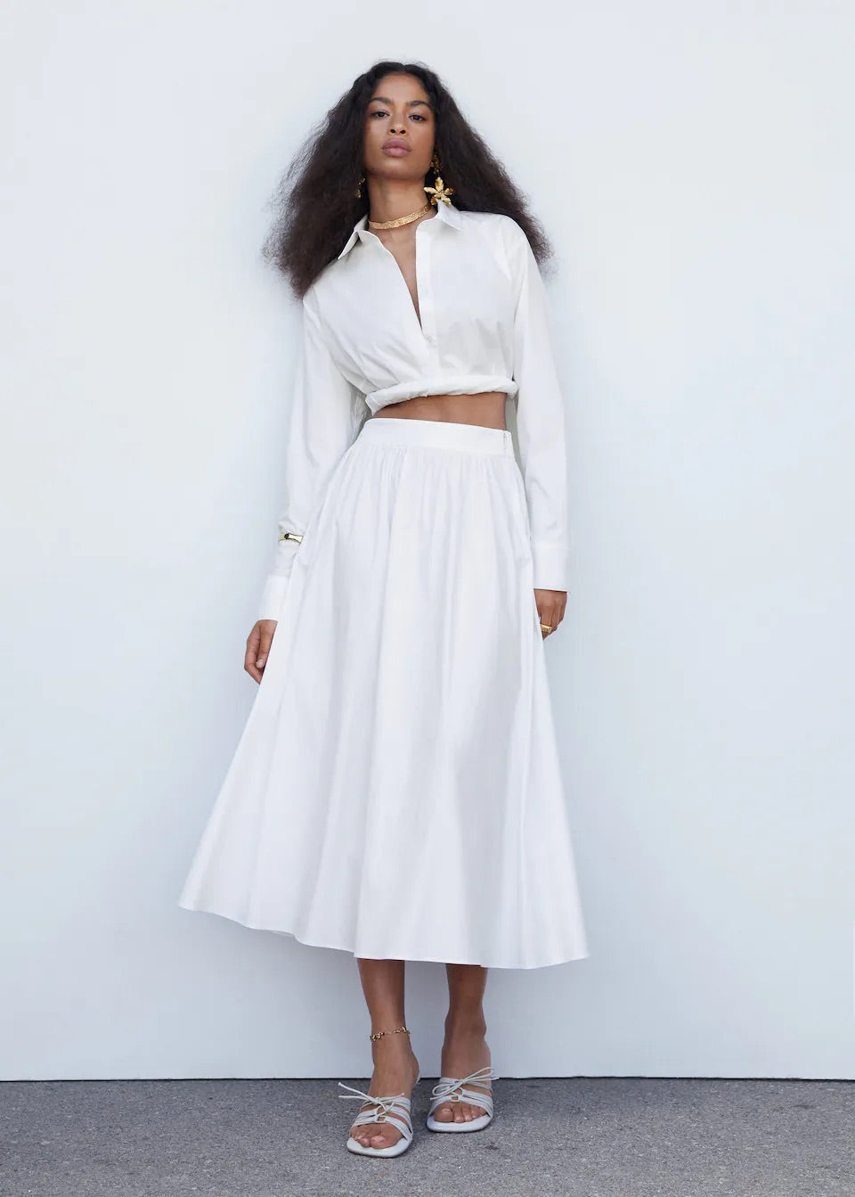 Pleat detail long skirt