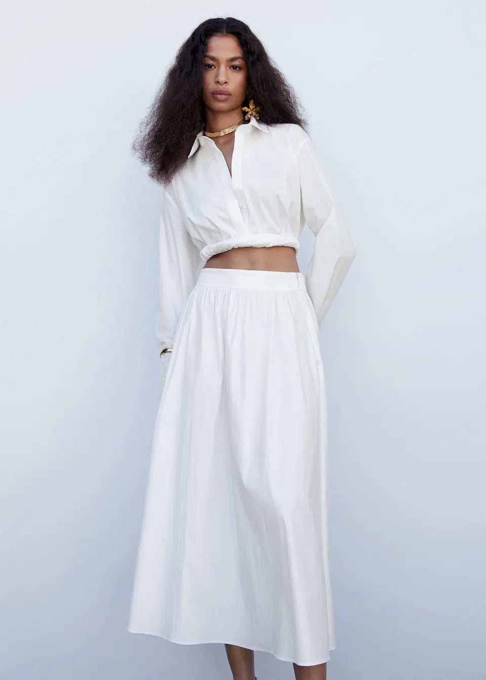Pleat detail long skirt