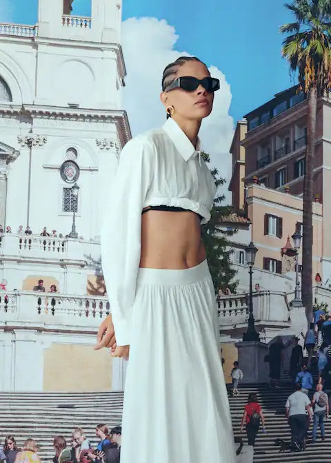 Pleat detail long skirt