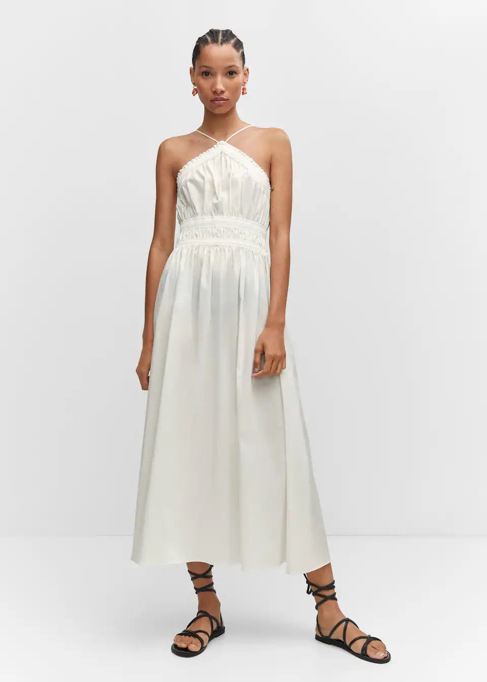 Halter-neck dress with ruffle details